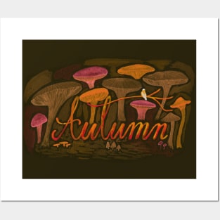 Autumn forest fungi lettering Posters and Art